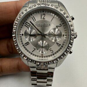 Caravelle New York Melissa Watch Women Silver Tone Crystal Bezel New Battery